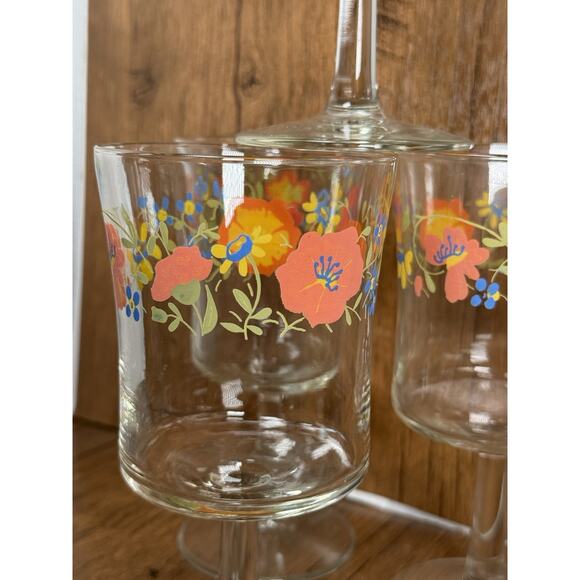4 Corelle Wildflower Poppies Water Goblets Glasses 6 3/4" - Picture 5 of 6